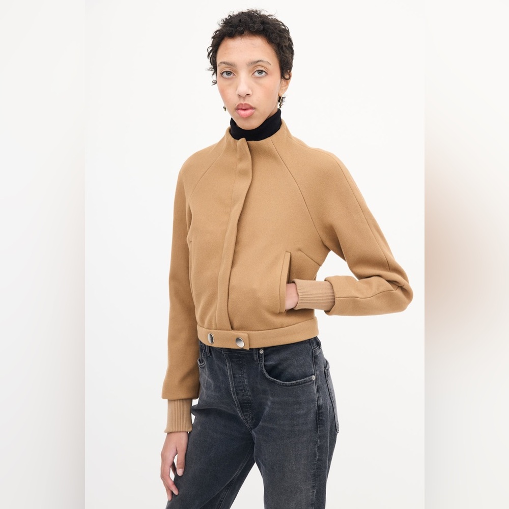 NWT Jason Wu Camel/Tan Snap Button & Zip Crop Bomber Jacket